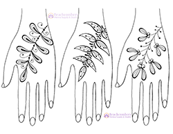 Three drawn hands with henna style vines