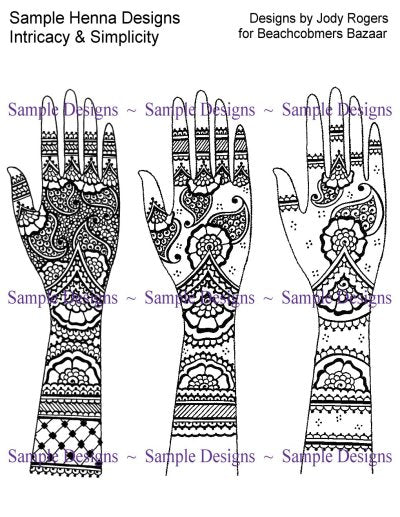 Sample drawings of henna design eBook. Three hand and arm designs