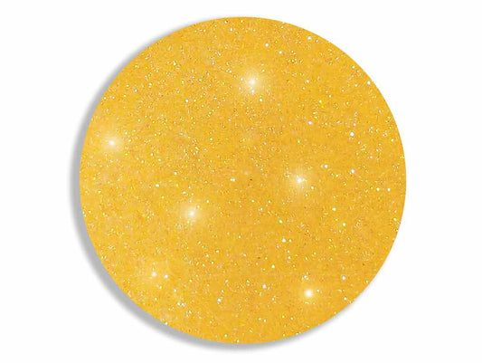 A close up of UV orange creamsicle body glitter cropped into a circle