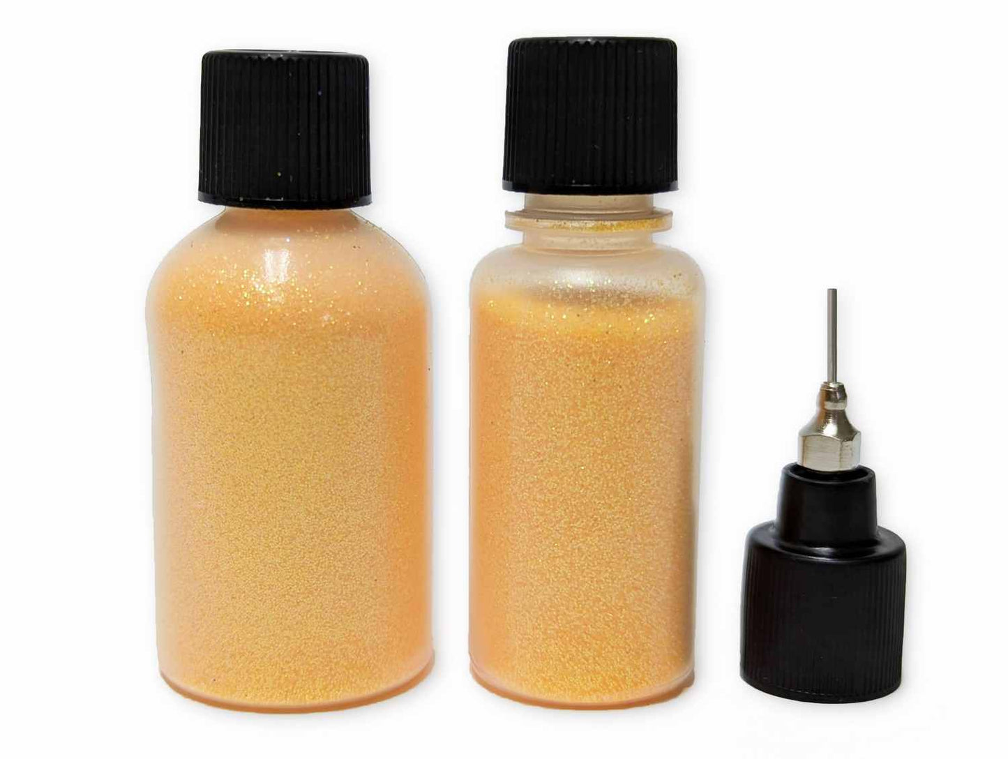 Two bottles of orange creamsicle body glitter, one 20g and one 10g