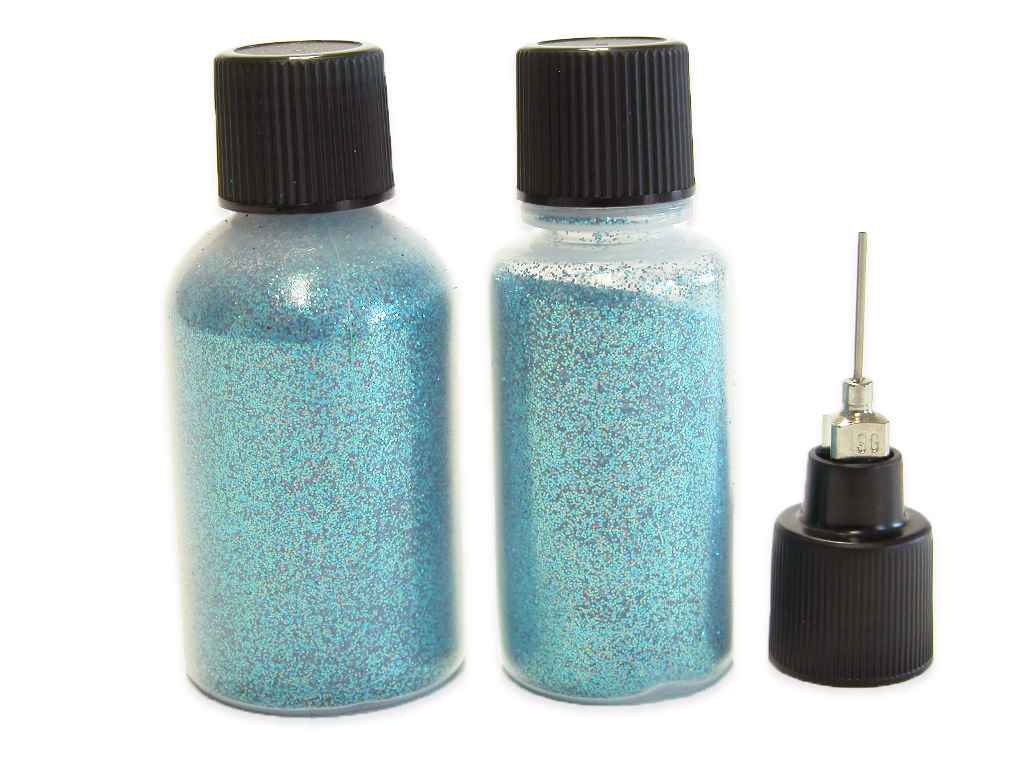Light sky blue glitter, cosmetic grade - picture of 20 gram and 10 gram bottles