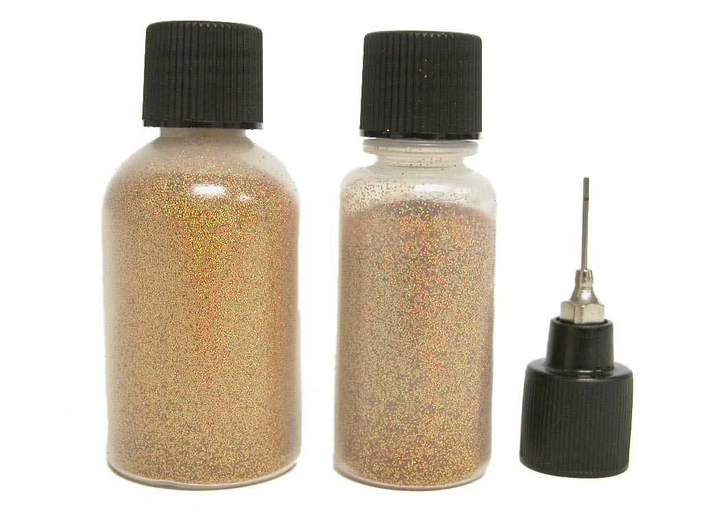 Extra fine gold glitter, cosmetic grade - picture of 20 and 10 gram bottles