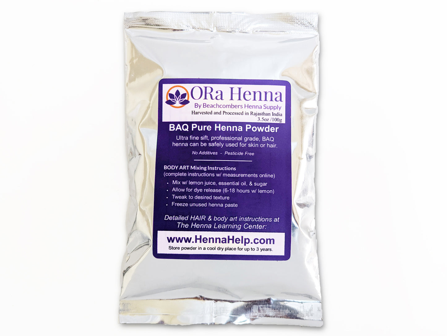 Picture of 100 gram bag of ORa BAQ henna powder