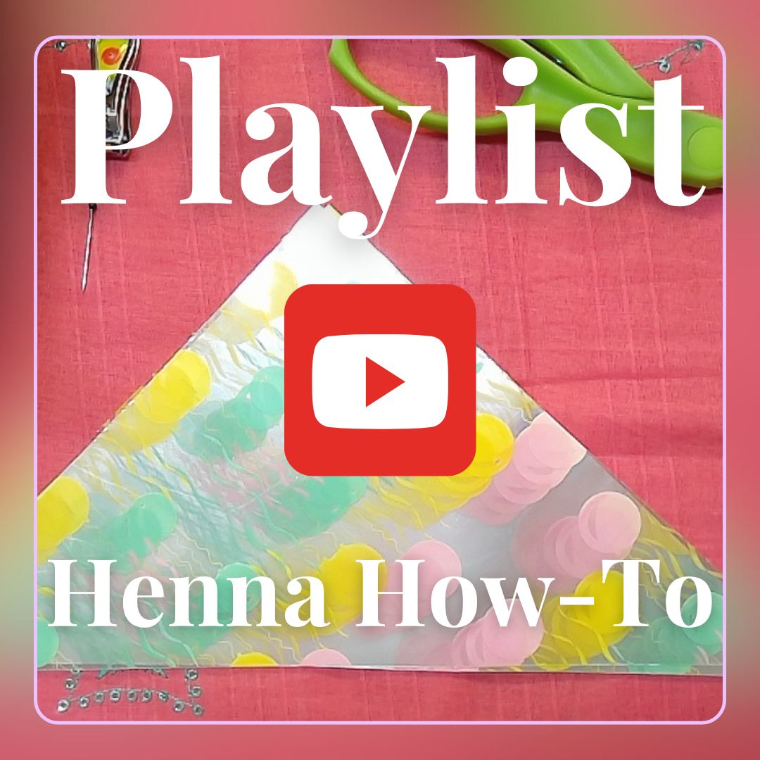 Graphic says Playlist Henna How-to with YouTube logo. Background is a picture of cello triangles