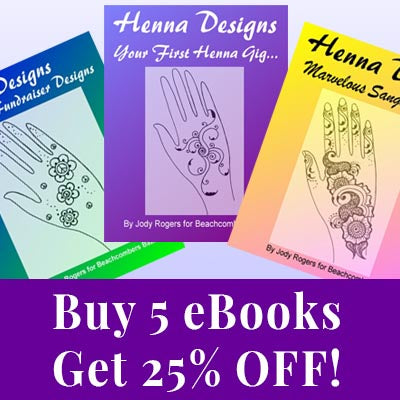 Graphic says "Buy 5 ebooks get 25% off" with the covers of three sample ebooks