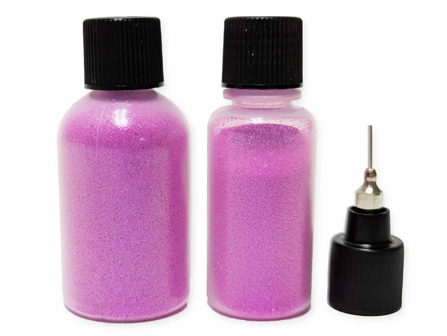 Two bottles of UV cosmic berry pink body glitter (10g and 20g)