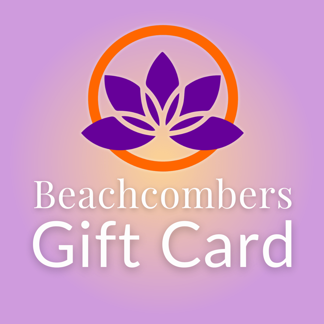 Beachcombers lotus logo with text "Beachcombers Gift Card" on lavender and peach background