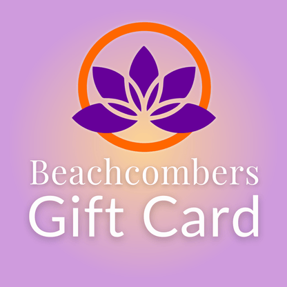 Beachcombers lotus logo with text "Beachcombers Gift Card" on lavender and peach background