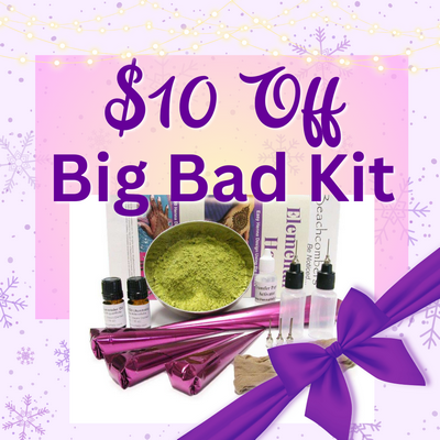 Graphic shows a pic of the Big Bad Henna Kit and says" $10 off Big Bad Kit"