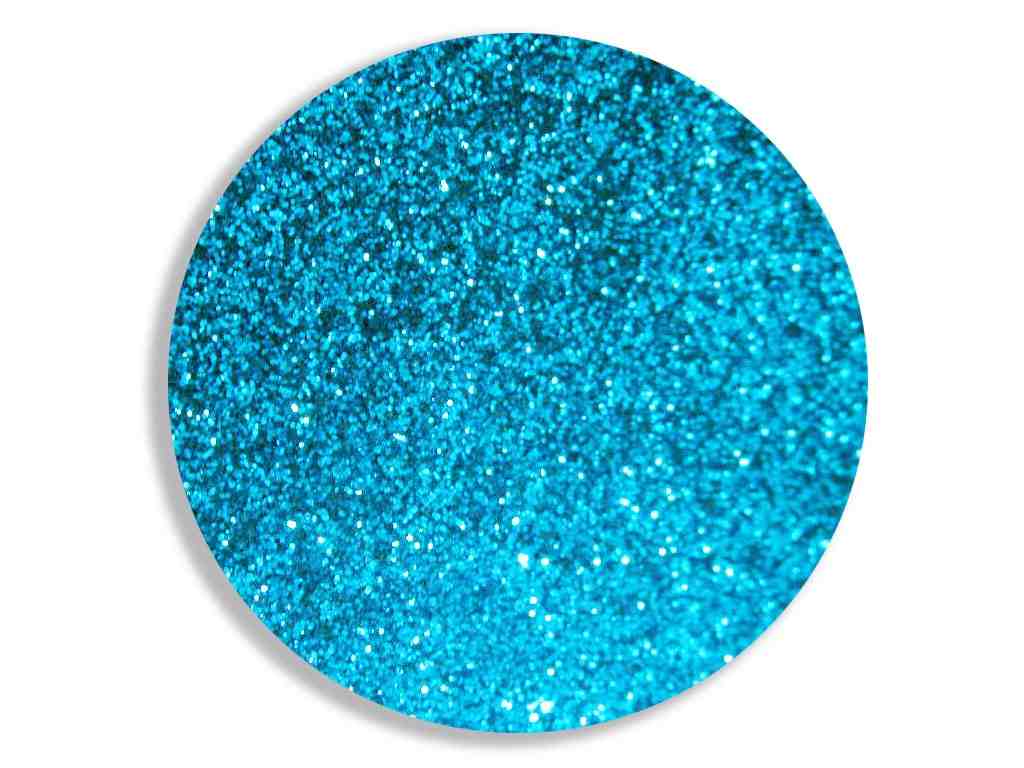 Cyan blue or turquoise glitter, cosmetic grade - close up in a circle design