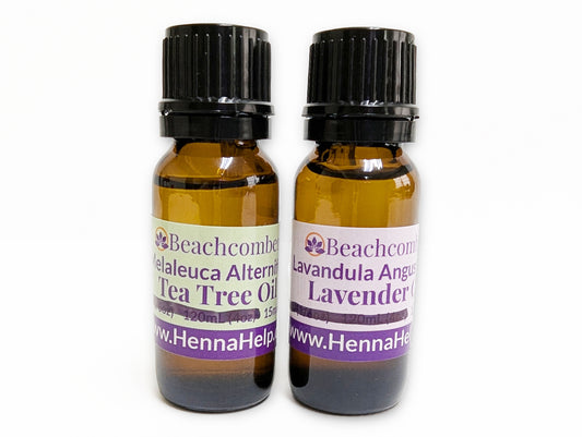 Tea Tree and lavender essential oils for henna, half oz bottles